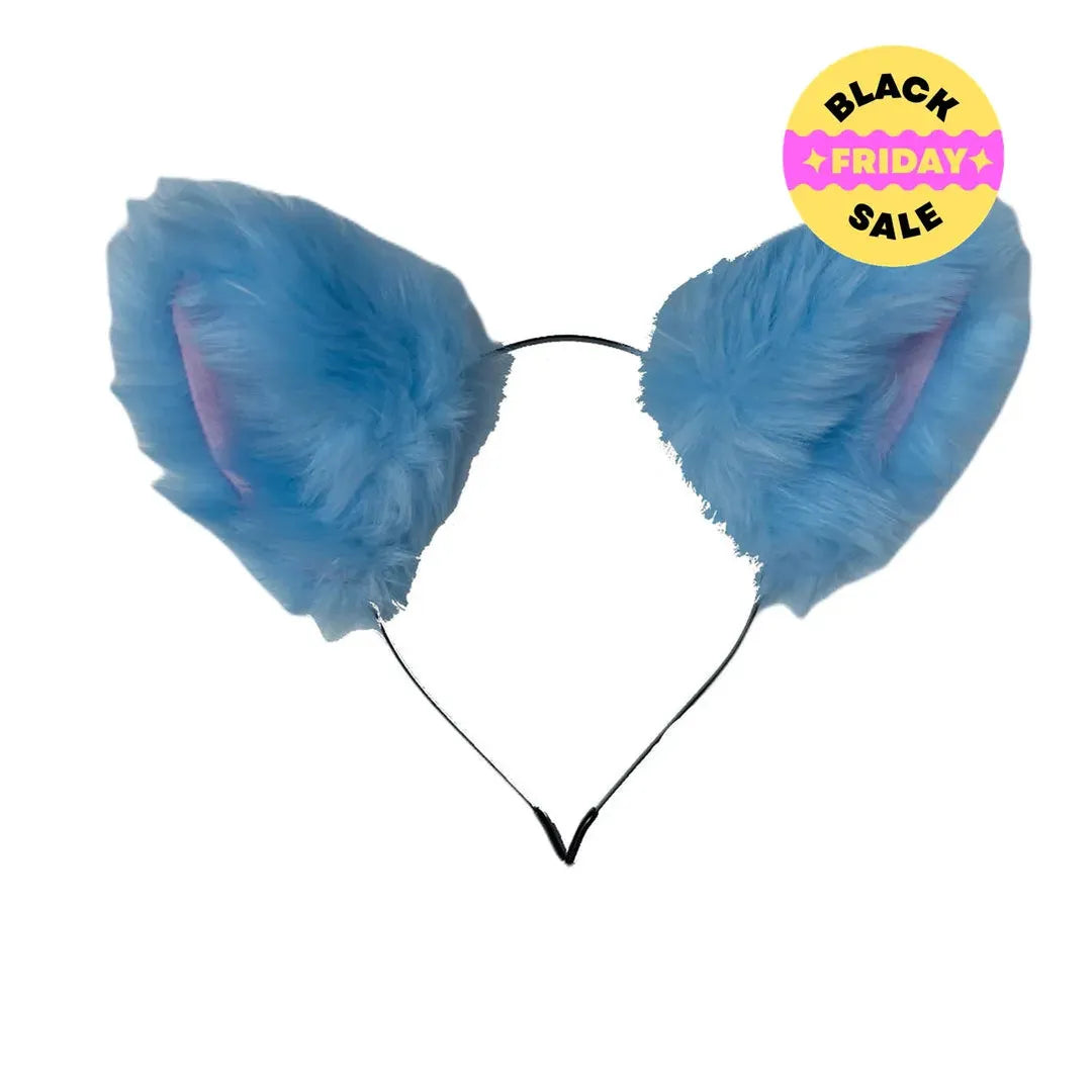 Fluffy Light Blue Cat Ears Headband – Cosplay & Kawaii Costume - Extra floof