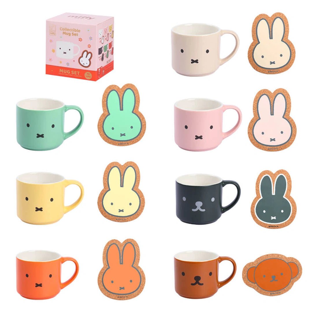 Set of colorful mugs and matching rabbit-shaped coasters. Miffy blind box Australia
