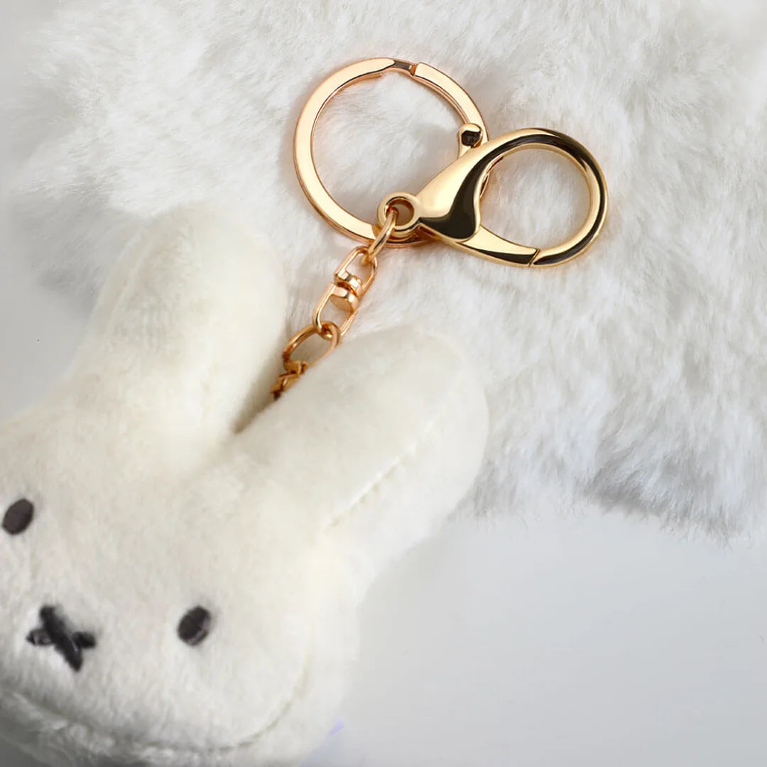 Gold clasp and keyring detail on Miffy face plush keychain