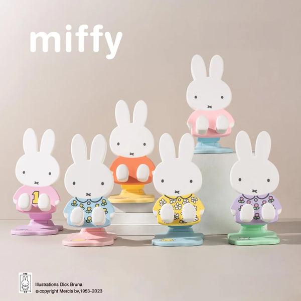 Miffy blind box pad/phone stand display of available styles in various outfits