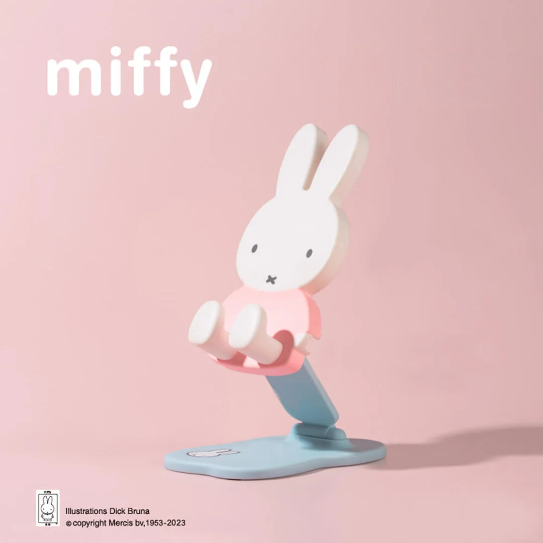 Miffy Blind box character phone holder on a pink background with 'miffy' branding.