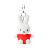 Miffy White bunny plush keychain with a red shirt on a white background