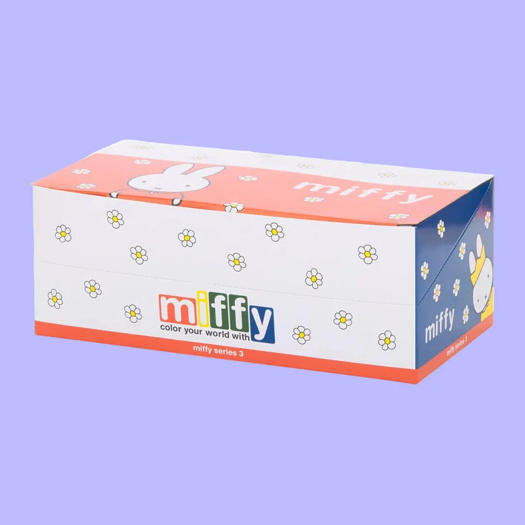 Retail counter display of Miffy Series 3 blind boxes