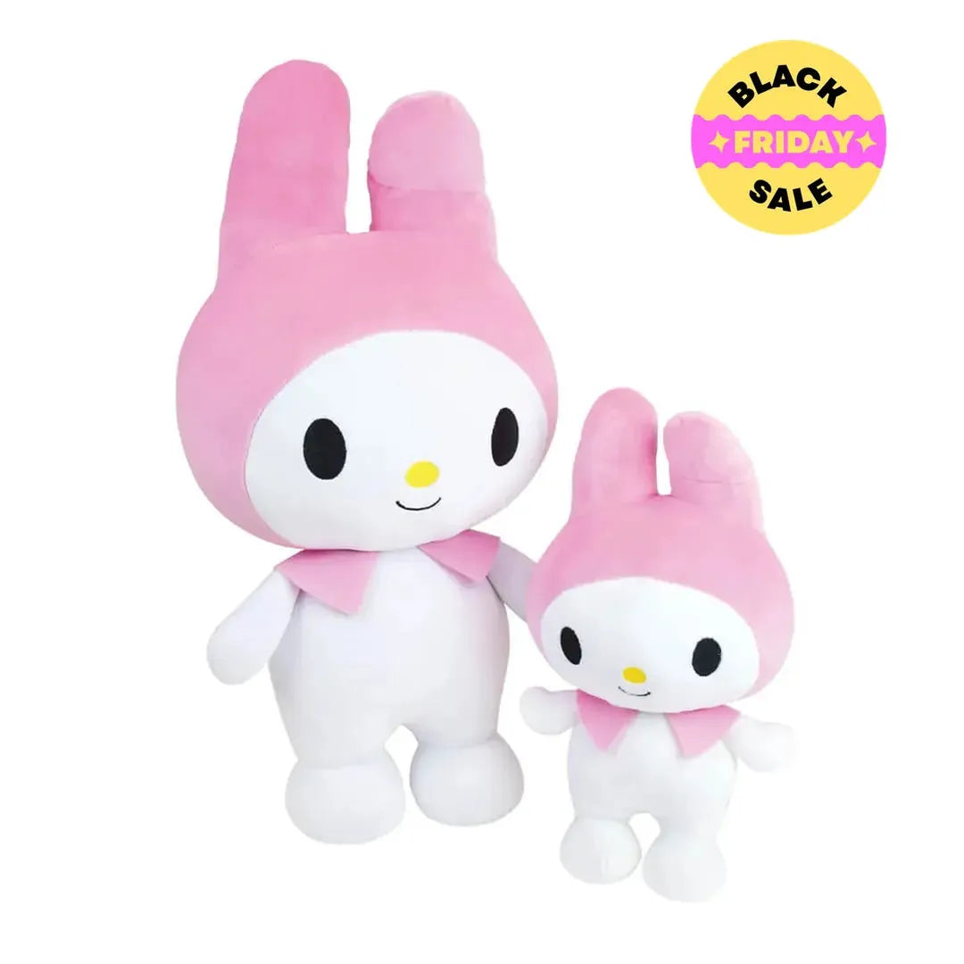 Two plush toys with pink bunny ears. Sanrio gifts and plush toys