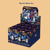 A large retail display box filled with Naruto Shippuden figure blind packs, shown on a plain beige background with the text 'Naruto Blind box' above it. The packaging features colorful anime character artwork, including Naruto, Sasuke, Sakura, and other shinobi figures.
