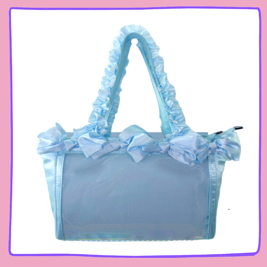 Pastel Blue Ruffle Ita Bag – Clear Display Pocket Crossbody or Handbag