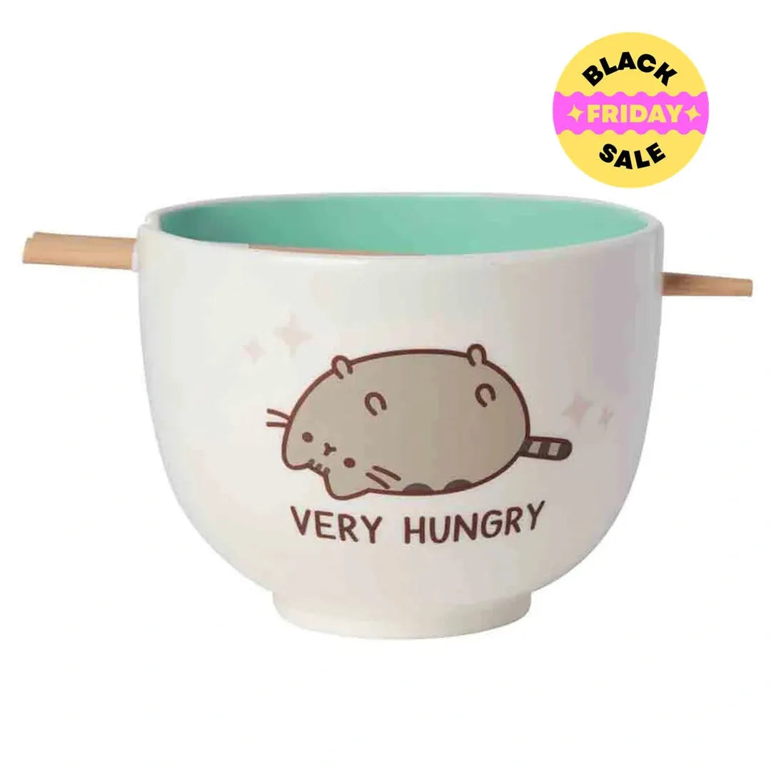 Very Hungry ramen bowl with ceramic design and bamboo chopsticks – cute licensed Pusheen kitchenware