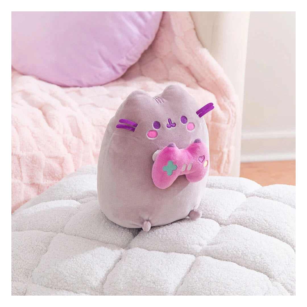 Pusheen Gamer Girl plush facing forward without tag, controller close‑up