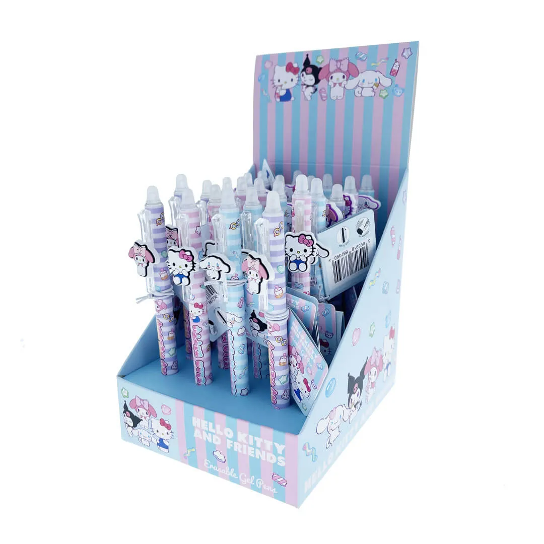 Display box of Hello Kitty-themed pens with cartoon characters on a white background