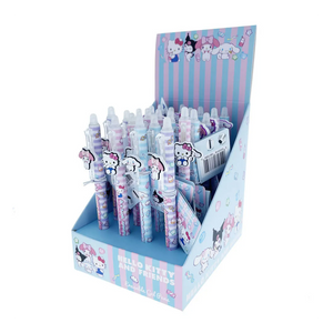 Display box of Hello Kitty-themed pens with cartoon characters on a white background