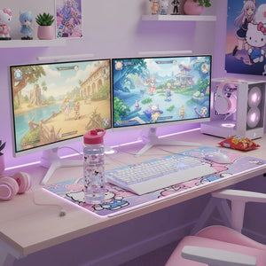 Girl game set up with Hello Kitty and friends water bottle