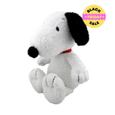 Snoopy dog Plush toy with black ears and nose, wearing a red collar