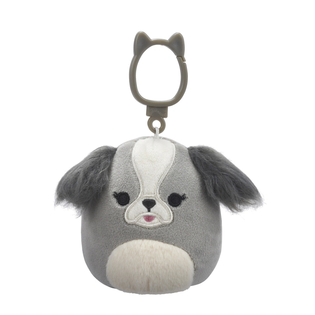 Plush dog-shaped keychain with a gray and white color scheme