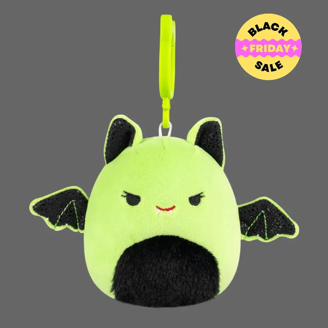 Leap the lime bat β Squishmallows 3.5" Halloween clip-on plush keyring, front view, Australia 2025