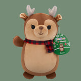 Plush reindeer toy with a Squishmallows tag saying Darla