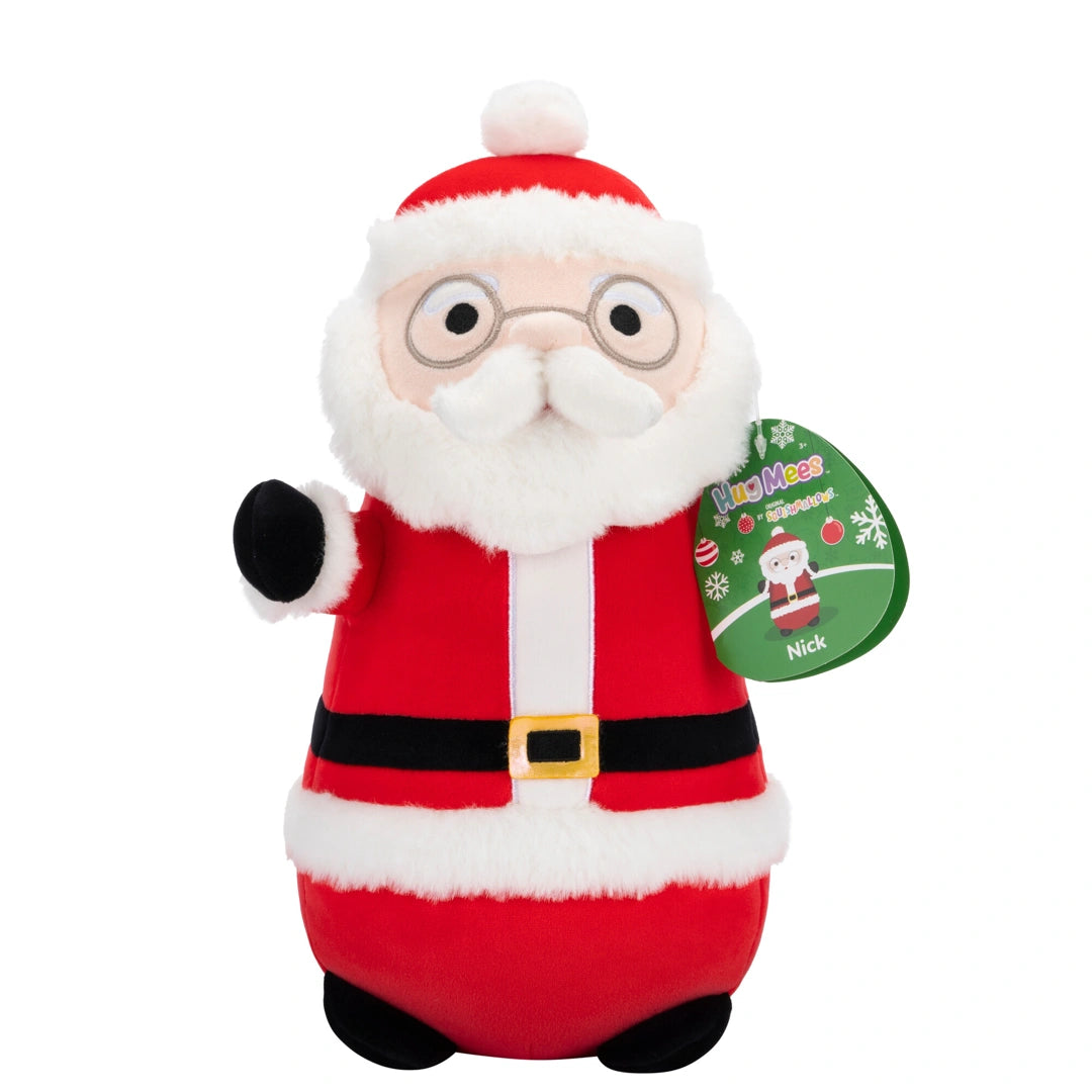 Plush toy Santa Claus wearing glasses and with a Squishmallows  tag