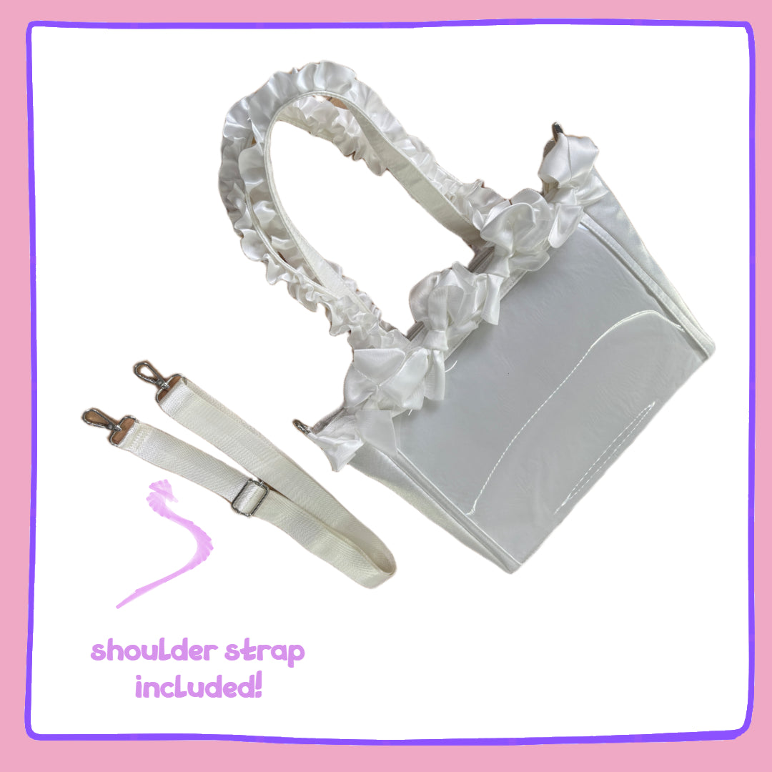 White Ruffle Ita Bag – Kawaii Clear Display Satchel for Pins, Plushies & Charms