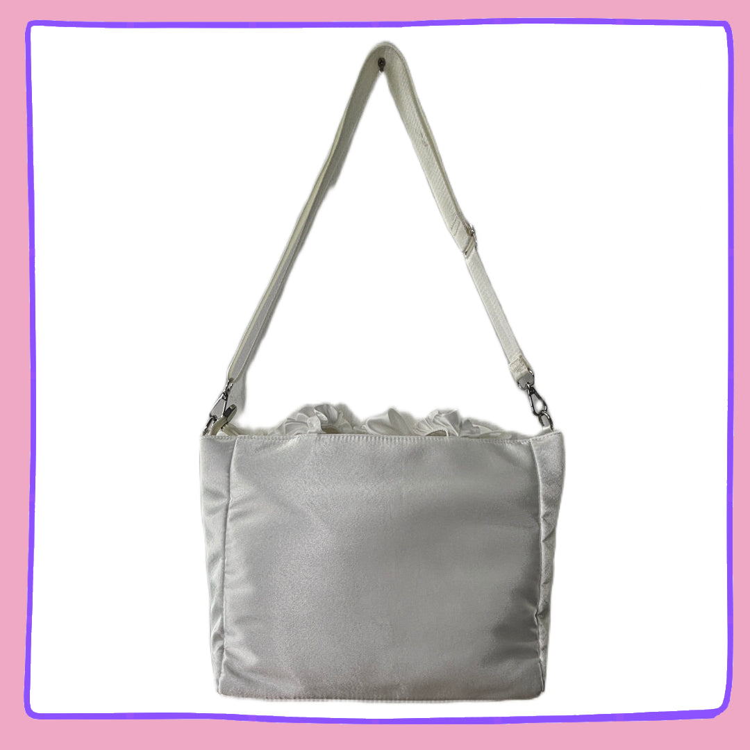 White Ruffle Ita Bag – Kawaii Clear Display Satchel for Pins, Plushies & Charms