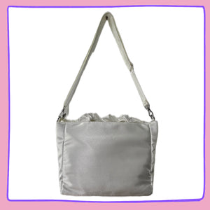 White Ruffle Ita Bag – Kawaii Clear Display Satchel for Pins, Plushies & Charms