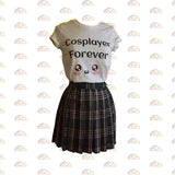 Grey n Pink Pleated skirt - Japanese/ Korean school girl - Cosplay skirt