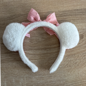 Kawaii Fluffy Bear Ears Headband with Bows – Pink & White