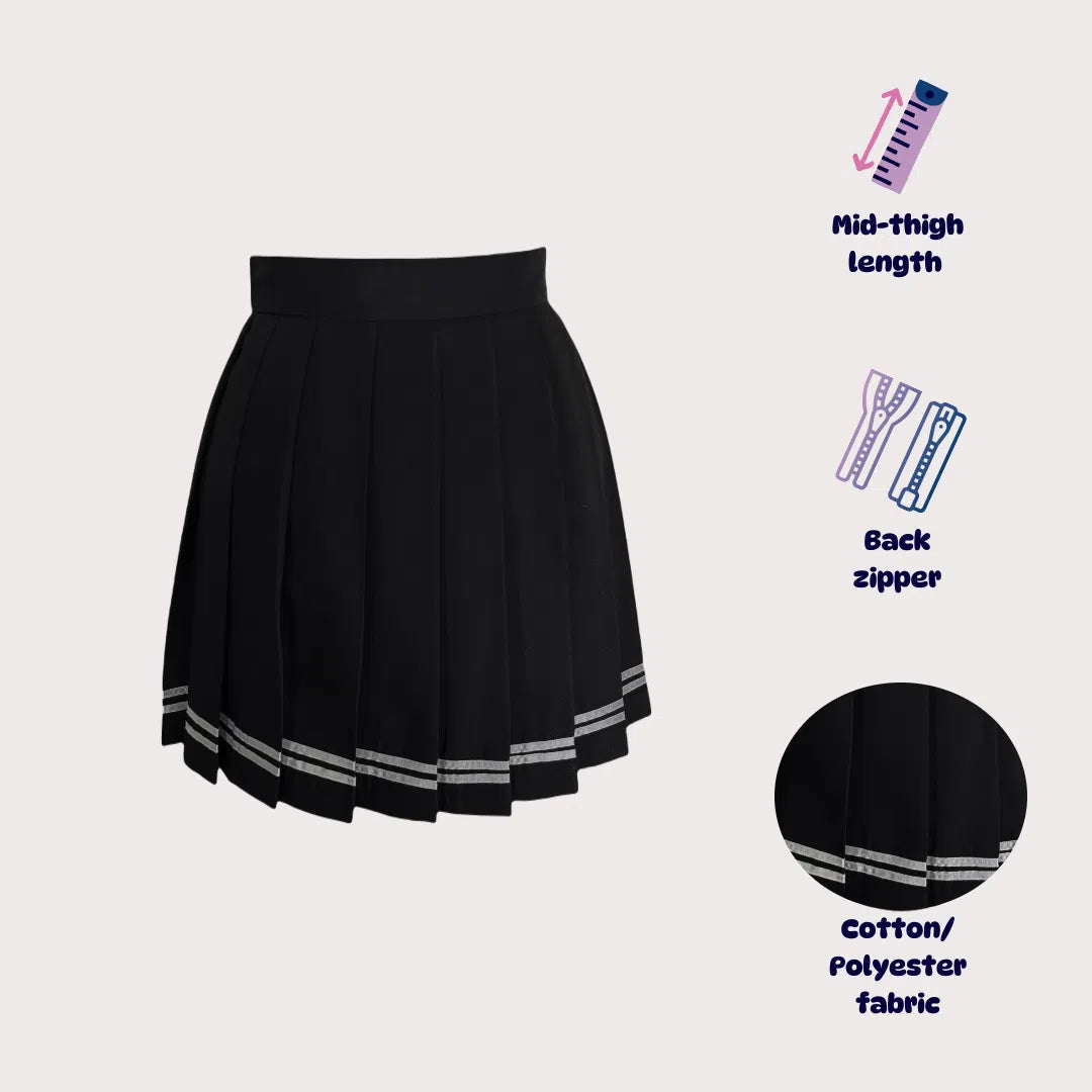 Black pleated skirt with white stripes