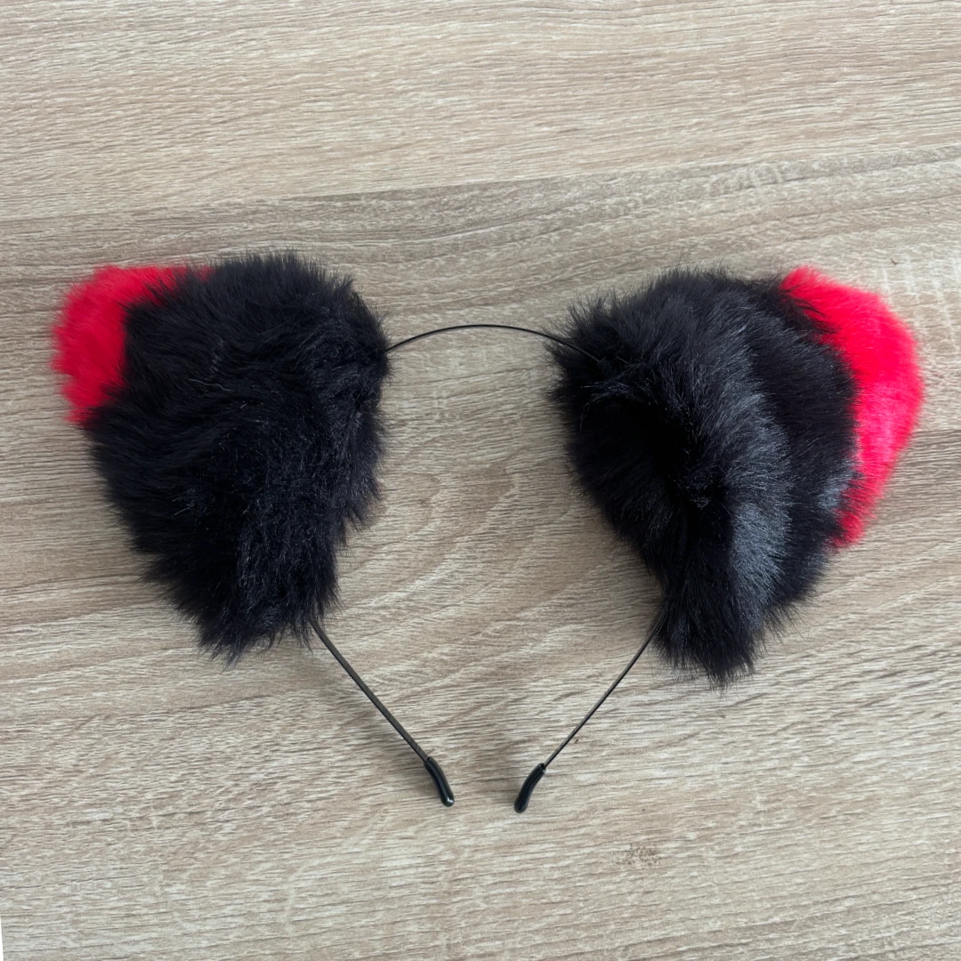 Fluffy Black & Red Cat Ears Headband – Kawaii Cosplay