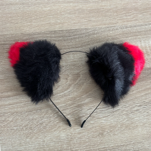 Fluffy Black & Red Cat Ears Headband – Kawaii Cosplay