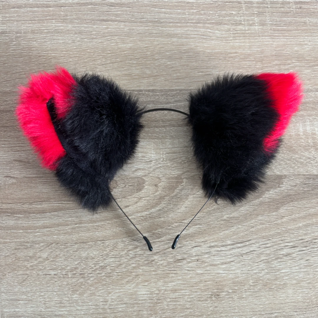 Fluffy Black & Red Cat Ears Headband – Kawaii Cosplay
