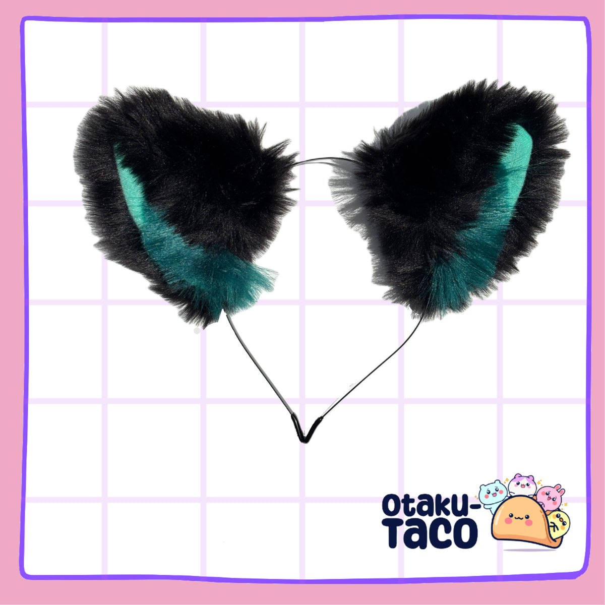 Fluffy Black & Green Cat Ears-  Extra floof – Cosplay & Costume Accessory