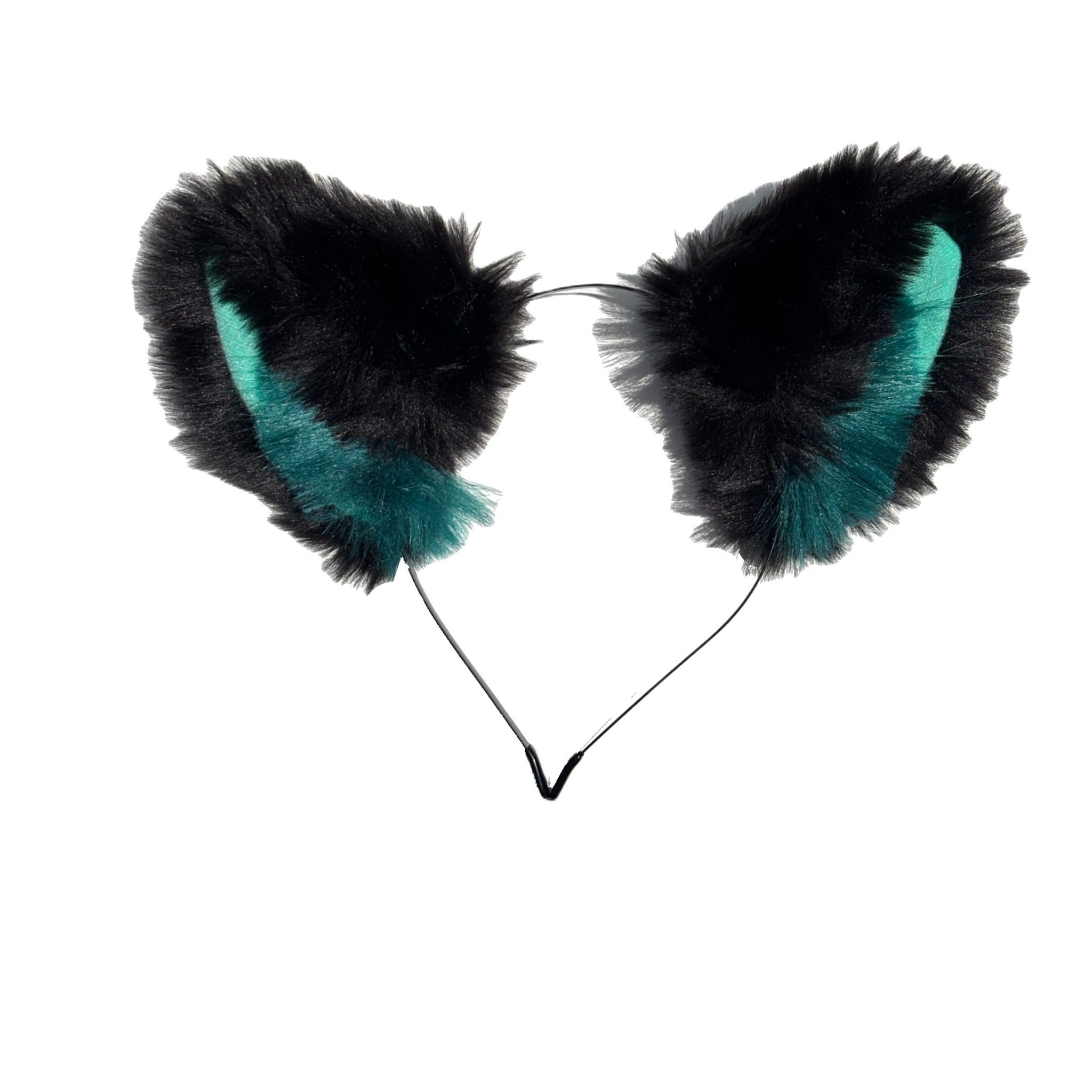 Fluffy Black & Green Cat Ears-  Extra floof – Cosplay & Costume Accessory