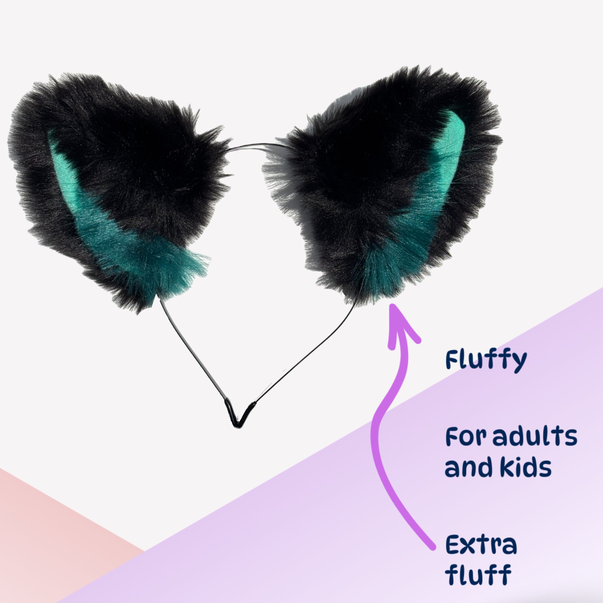 Fluffy Black & Green Cat Ears-  Extra floof – Cosplay & Costume Accessory