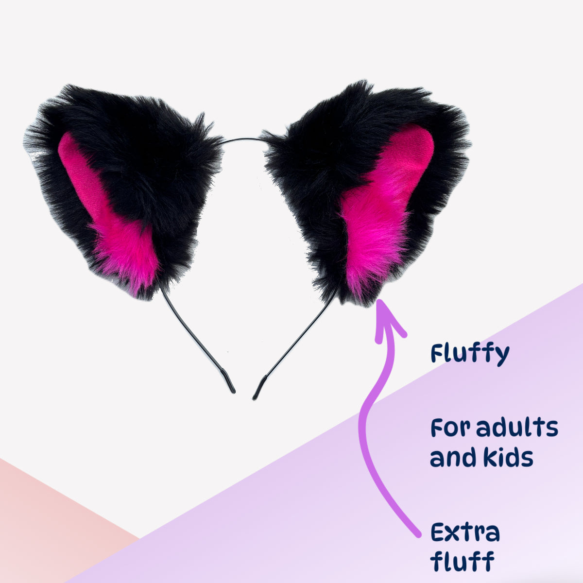 Black and bright pink ears - Cosplay accessories - extra floof