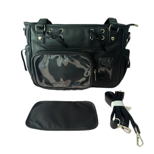 Black PU Leather Ita Shoulder Bag with clear window