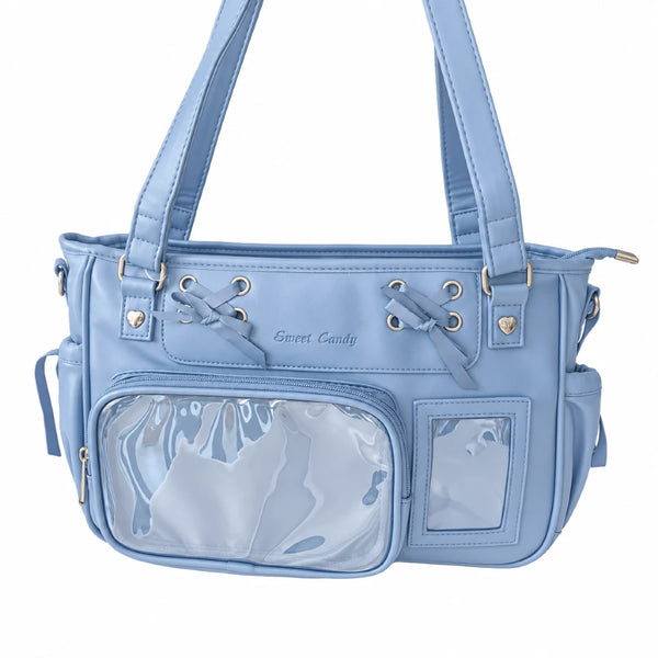 Blue PU Leather Ita Shoulder Bag with clear window