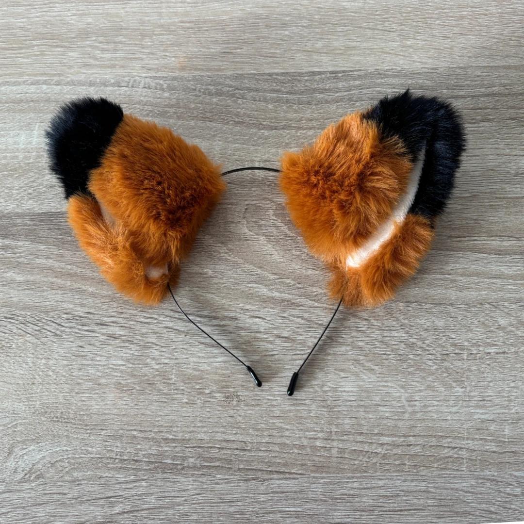 Brown fox - cat ears with black tips on a metal headband 