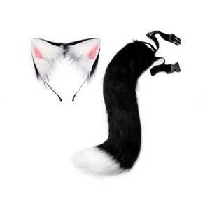 Furry Cat Ears & Tail Cosplay Set – Pink & Black Variants