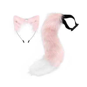 Furry Cat Ears & Tail Cosplay Set – Pink & Black Variants