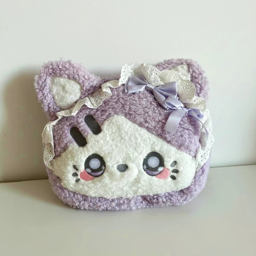 Lilac Plushy Cat Backpack – Kawaii Plush Bag with Lace & Bow | Soft Pastel Backpack Australia