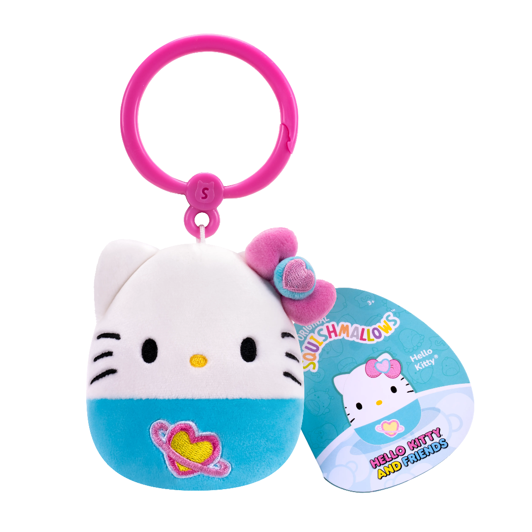 Hello Kitty plush keychain with pink bow on a white background
