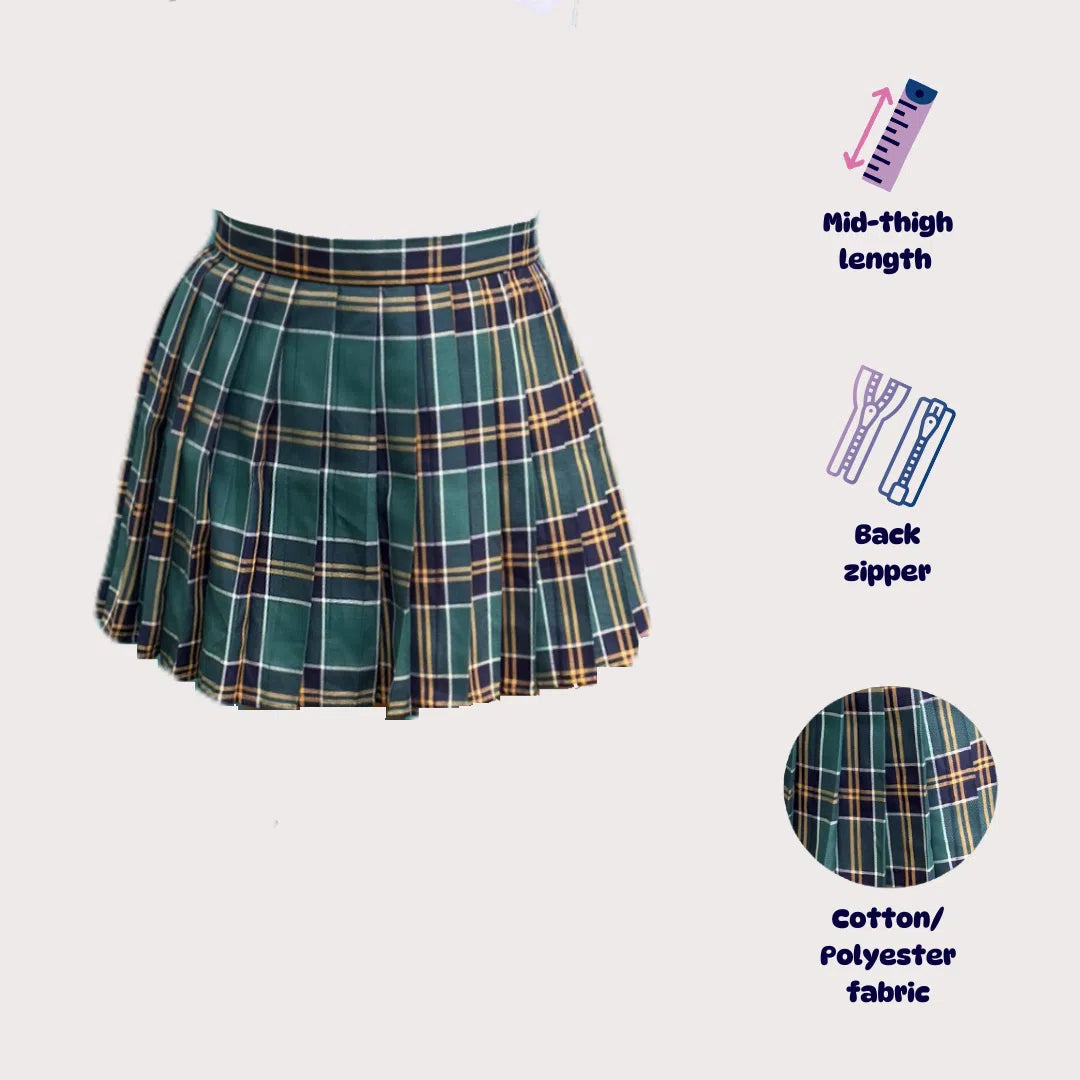 Green tartan pleated skirt - Japanese/ Korean school girl - Cosplay skirt