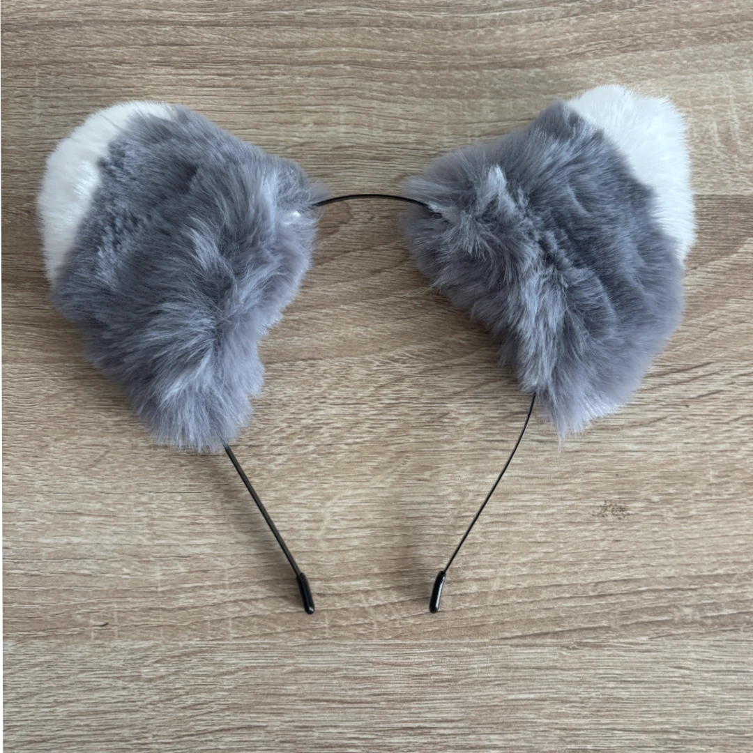 Grey Cosplay Ears with White Tips | Headband