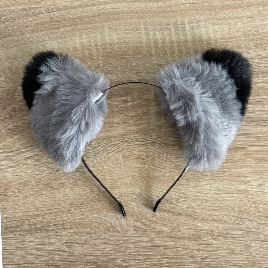 Fluffy Grey & Black Cat Fox Ears Headband – Cosplay & Therian