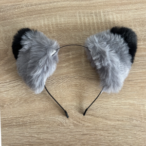 Fluffy Grey & Black Cat Fox Ears Headband – Cosplay & Therian