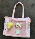 Pink Ita Bag with Clear Display Pocket – Kawaii Shoulder Tote for Plushies, Pins & Keychains