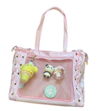 Pink Ita Bag with Clear Display Pocket – Kawaii Shoulder Tote for Plushies, Pins & Keychains