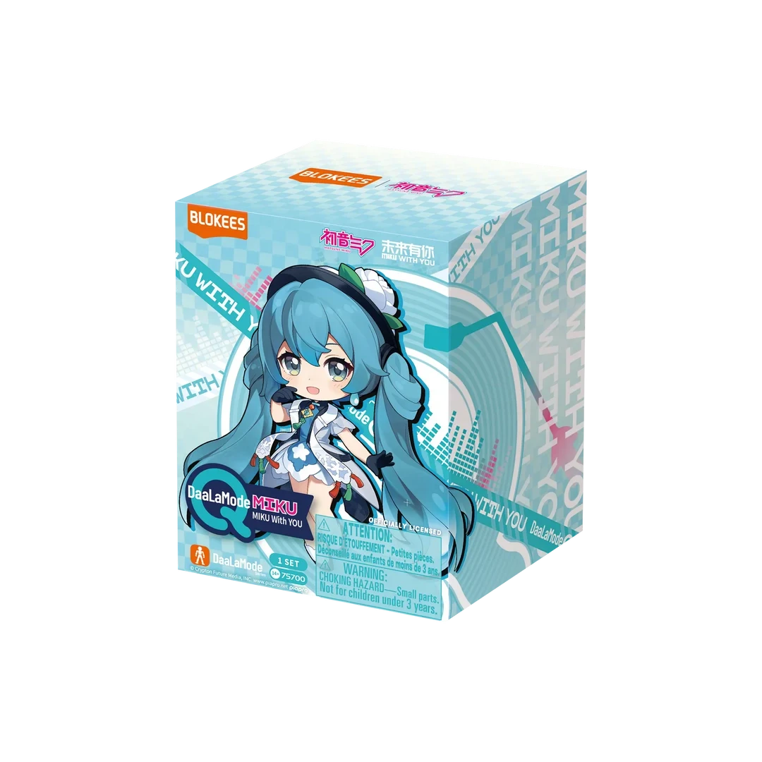 A Blookees Hatsune Miku 'YU with YOU' vinyl record blind box, featuring an illustration of Hatsune Miku with her signature blue twin-tails on a light blue and white graphic background.