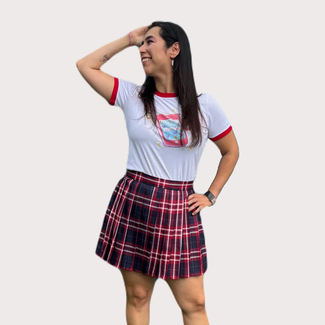 Navy n Red Tartan pleated skirt