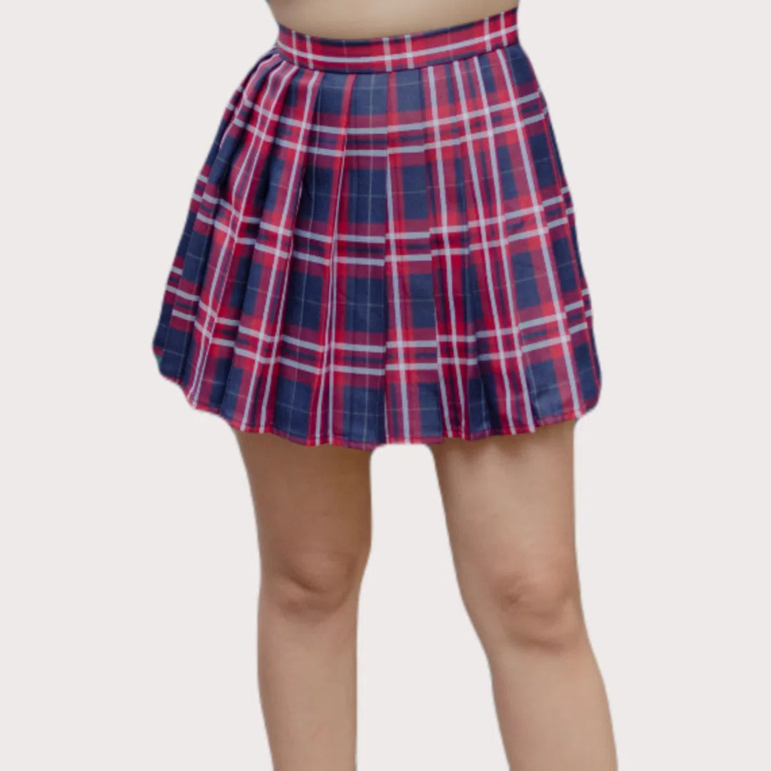 Navy n Red Tartan pleated skirt