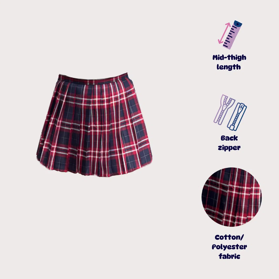 Navy n Red Tartan pleated skirt